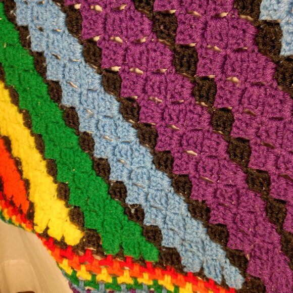 Handmade Crochet Afghan Blanket Rainbow Geometric Stripe Pride Decor Square READ - Picture 6 of 14